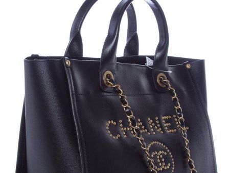 Chanel Black Caviar Studded Deauville Tote Handbag For Discount