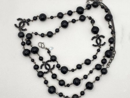 Chanel Black Bead Long Necklace For Discount