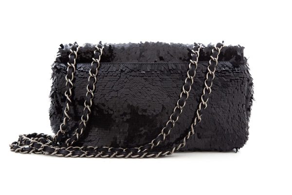 Chanel Black Sequin 2013 14 Single Flap Handbag Online now