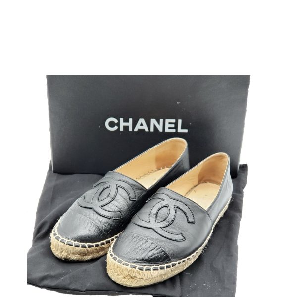 Chanel CC Lambskin Black Espadrille Shoes For Cheap