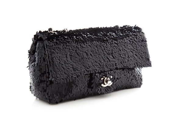 Chanel Black Sequin 2013 14 Single Flap Handbag Online now