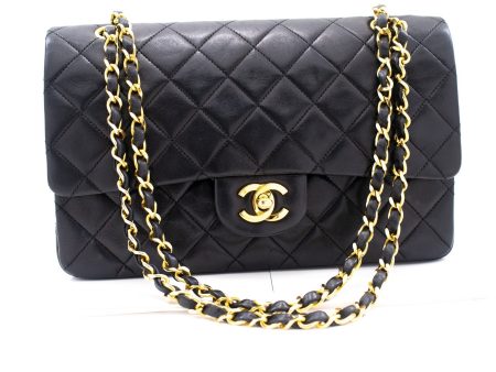 CHANEL Classic Double Flap Medium Chain Shoulder Bag Black Lamb k79 Online