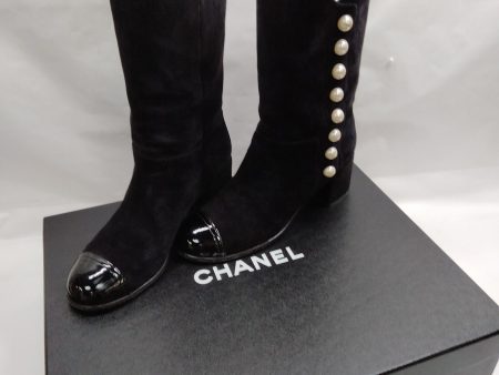 Chanel Tall Boots Women Black Suede Leather Sale