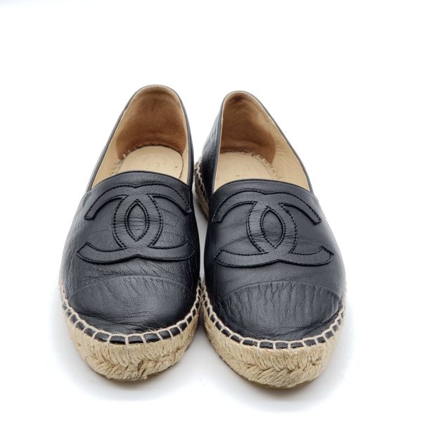 Chanel CC Lambskin Black Espadrille Shoes For Cheap