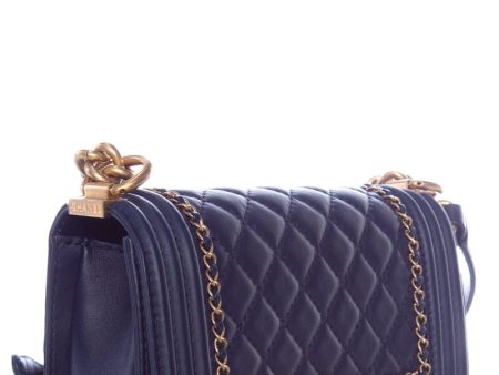 Chanel Infinity Boy Flap Quilted Calfskin Navy Small Handbag Supply