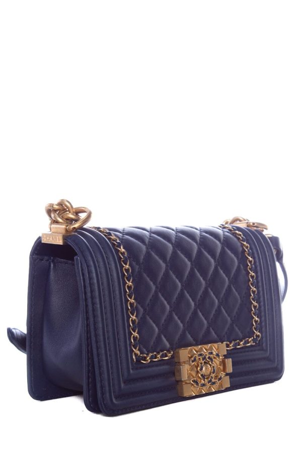 Chanel Infinity Boy Flap Quilted Calfskin Navy Small Handbag Supply