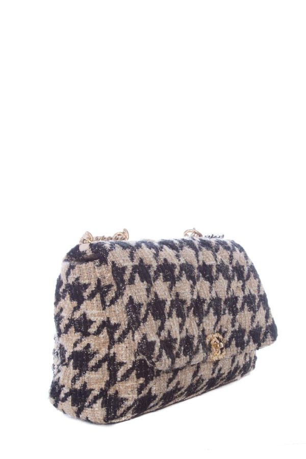 Chanel Tan and Black  Houndstooth Chanel 19 Two toned hardware Handbag Discount