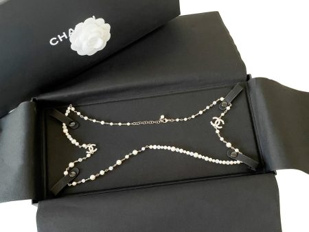 Chanel White Pearl Long Necklace For Cheap