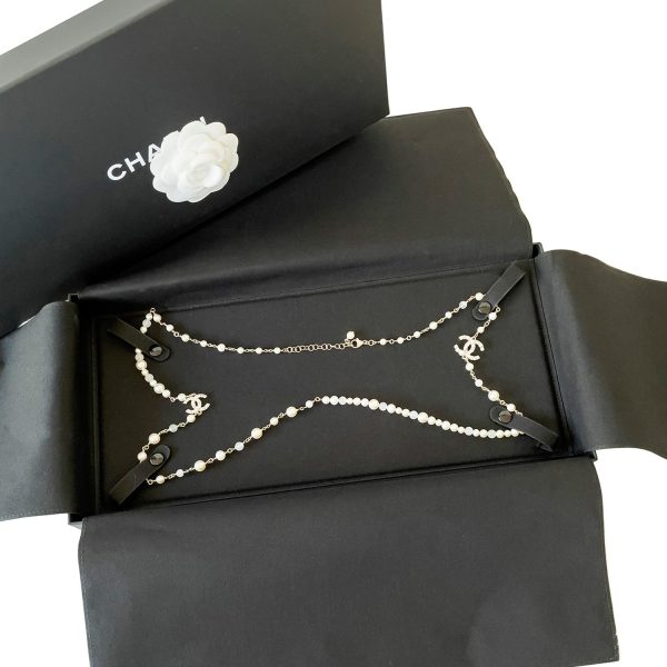 Chanel White Pearl Long Necklace For Cheap