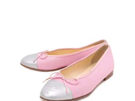 Chanel Bicolor CC Cap Toe Fabric Bow Flat Ballerina 36 For Cheap