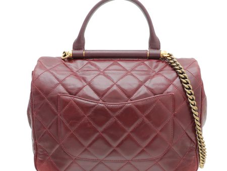 Chanel Burgundy CC Glazed Gold Bar Top Handle Flap Bag For Cheap