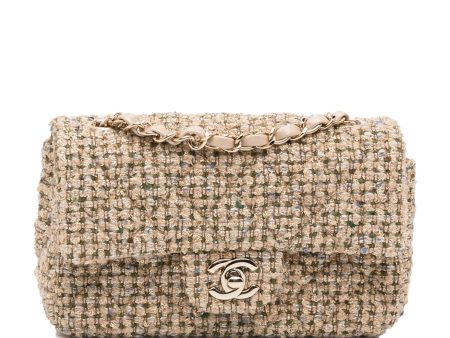 Chanel Classic Flap Bag Mini Brown Tweed Gold Hot on Sale