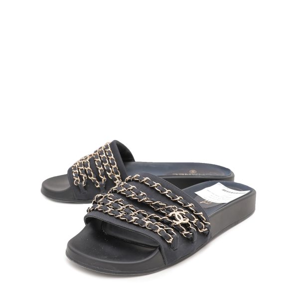 Chanel Blue Mule Pool Slides Chain Sandals 41 Supply