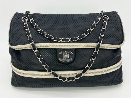 Chanel Black Perforated Leather Expandable Classic Flap Shoulder Bag Online now