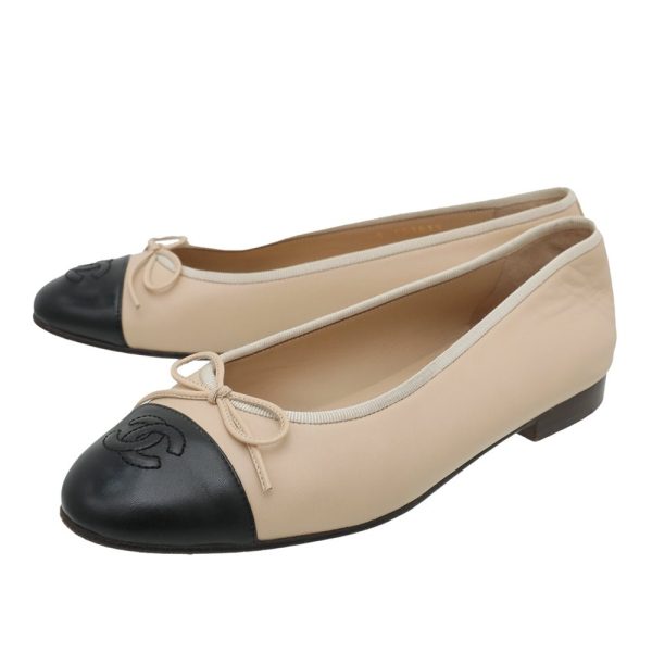 Chanel Bicolor CC Cap Toe Bow Flat Ballerina 37 For Cheap