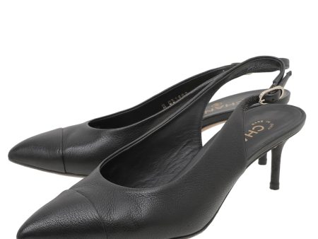 Chanel Black CC Cap Toe Pointed Slingback Pumps 39 Hot on Sale