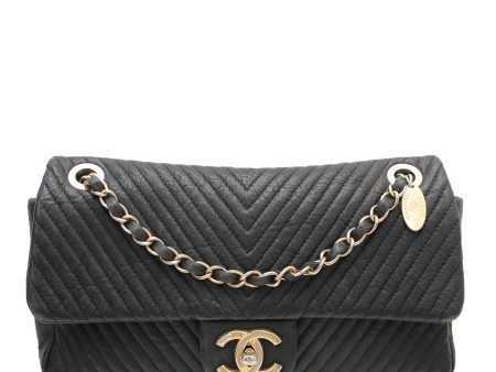 Chanel Black Surpique Chevron Flap Bag Sale