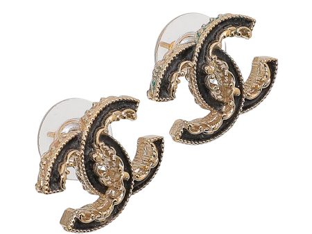 Chanel Black CC Enamel Baroque Stud Earrings For Cheap