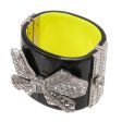 Chanel Bicolor Crystal Embellished Metal Bow Resin Wide Cuff Bracelet For Cheap