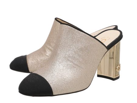 Chanel Bicolor CC Cap toe Glitter Mules With Block Heels 38 For Discount