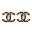 Chanel Black CC Enamel Baroque Stud Earrings For Cheap