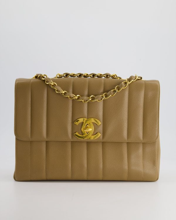 VINTAGE* Chanel Caramel Jumbo Mademoiselle Caviar Flap Bag with Vertical Stitch Detail & 24K Gold Hardware Fashion