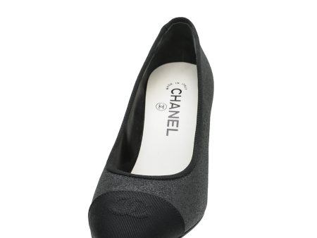 Chanel Black CC Glitter Grosgrain Cap Toe Logo Pumps 37 Online Hot Sale