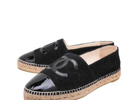 Chanel Black CC Cap Toe Metallic Fabric Espadrille 42 For Sale