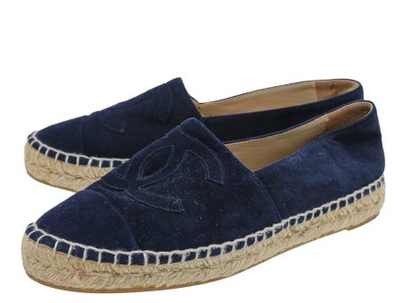 Chanel Blue Suede CC Espadrille 37 For Sale