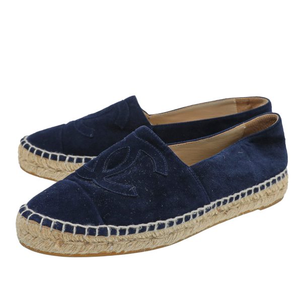 Chanel Blue Suede CC Espadrille 37 For Sale