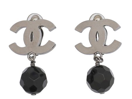 Chanel Black CC Crystal Clip On Earrings on Sale