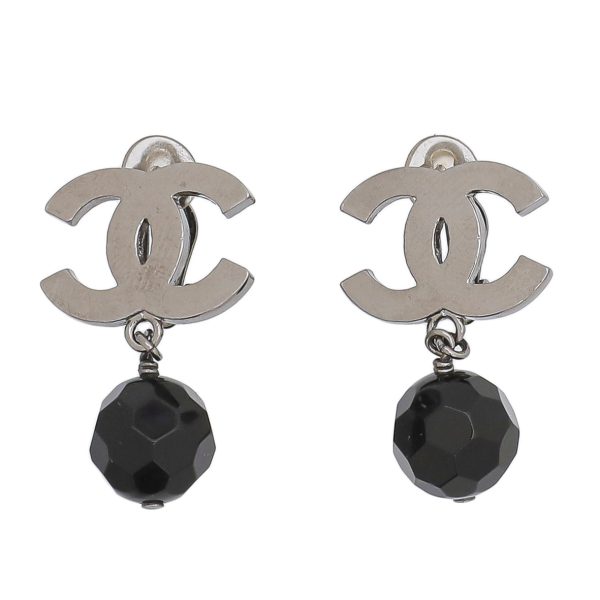 Chanel Black CC Crystal Clip On Earrings on Sale