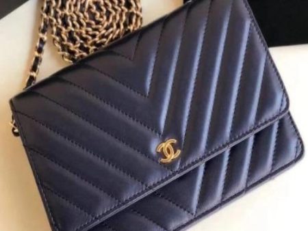 Chanel Wallet On Chain – WOC Chevron Lambskin Dark Blue SiLouis Vuittoner-Toned For Sale