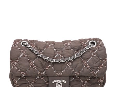 Chanel Brown CC Nylon Tweed On Stitch Bubbled Flap Bag For Cheap