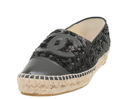 Chanel Black CC Cap Toe Sequins Espadrille 40 For Cheap