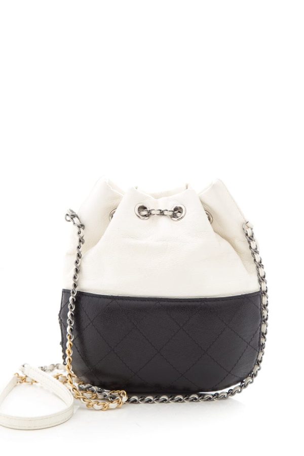 Chanel Black & Cream Gabrielle Small Drawstring Handbag For Sale