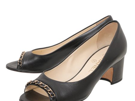 Chanel Black CC Open Toe Chain Pump 37.5 Supply