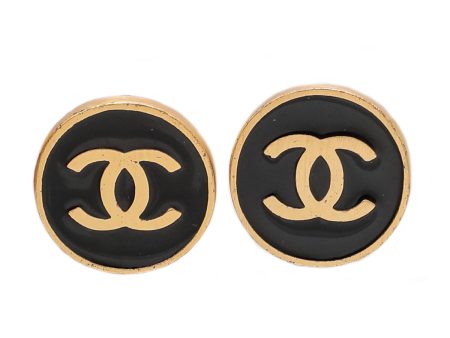 Chanel Black Enamel CC Clip On Earrings For Sale