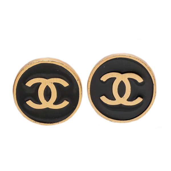 Chanel Black Enamel CC Clip On Earrings For Sale