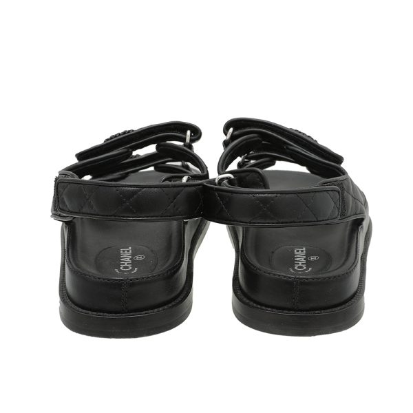 Chanel Black CC Velcro Flat Sandals 39 For Cheap