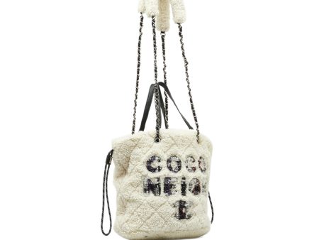 White Chanel Shearling Coco Neige Tote Satchel Sale