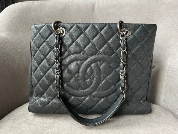 Chanel Grey Caviar Grand Shopper Tote (GST) Silver Hardware Cheap