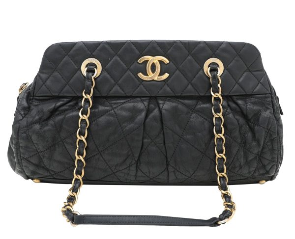 Chanel Black CC Chic Quilt Iridescent Bowling Bag Discount