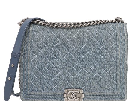 Chanel Blue Denim Quilted Boy Bag Online