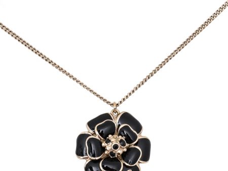 Chanel Black CC Crystal Enamel Camellia Pendant Necklace Hot on Sale