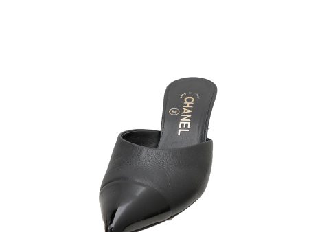 Chanel Black CC Cap Toe Pearl Heel Mules 36 Online