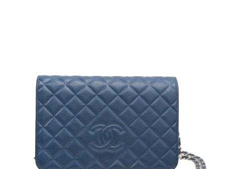 Chanel Blue CC Diamond Wallet On Chain Online now