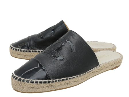 Chanel Black CC Cap Toe Espadrille Mules 40 Hot on Sale