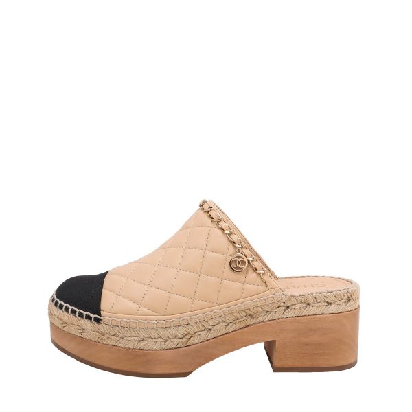 Chanel Bicolor CC Chain Espadrille Wooden Mules 38 Online now