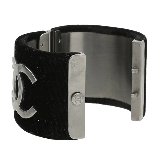 Chanel Black CC Velvet Wide Cuff Bracelet Fashion